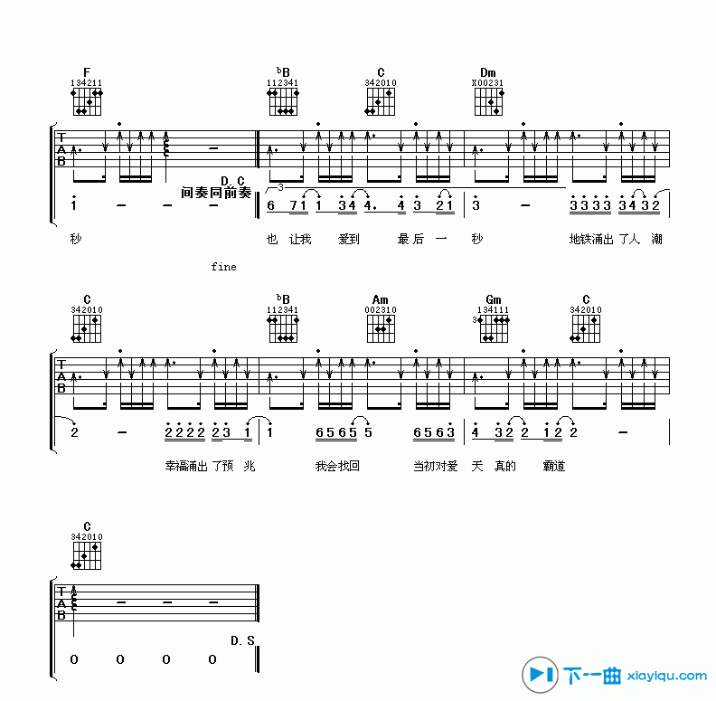 我很好吉他谱F调_刘若英我很好吉他六线谱 吉他谱