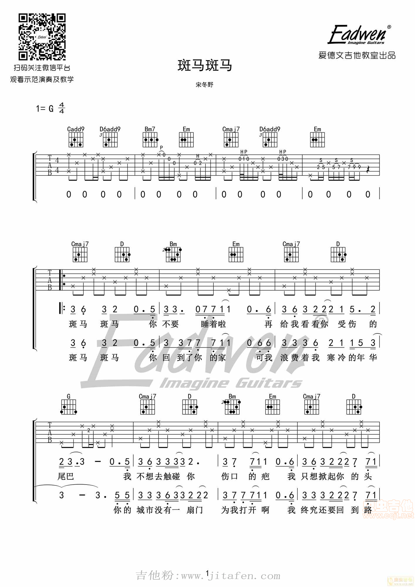 老姚—《斑马，斑马》 吉他谱