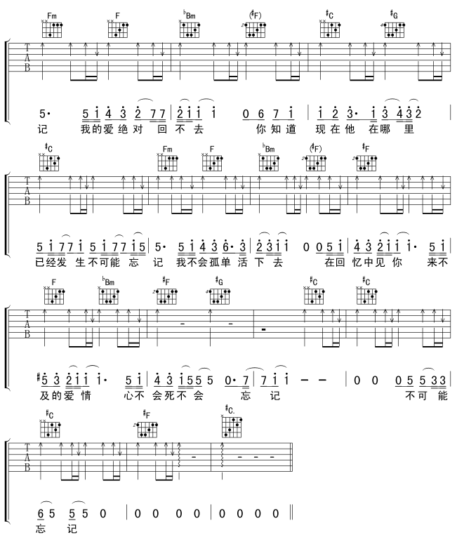 不可能忘记 吉他谱