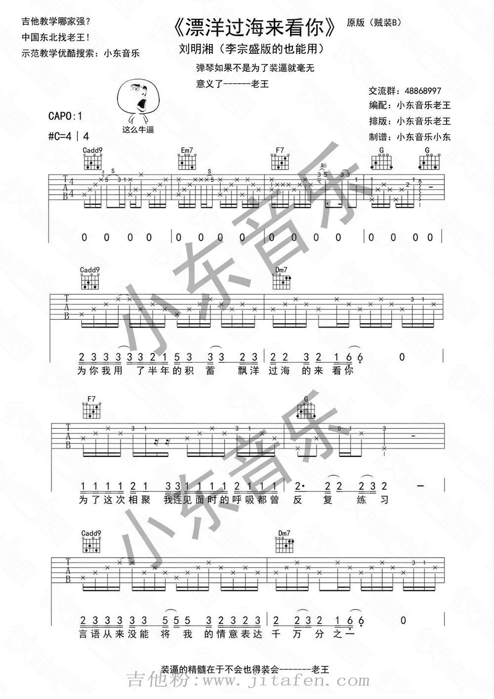 漂洋过海来看你 吉他谱