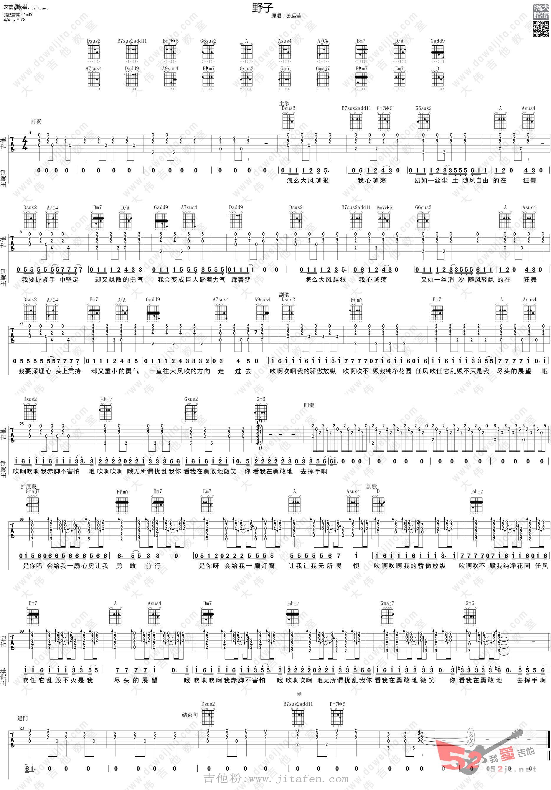 野子吉他谱视频 吉他谱