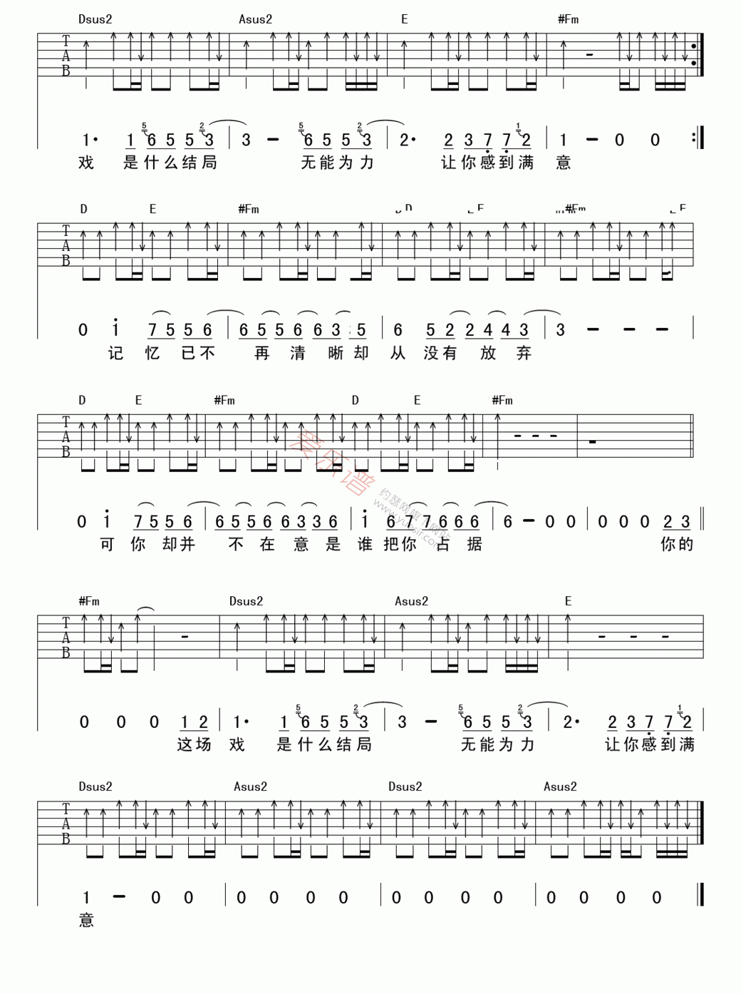 杨嘉淞《无能为力》 吉他谱