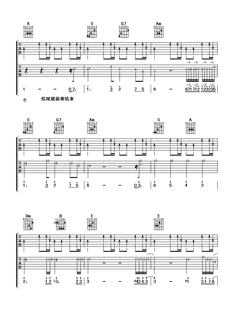 张雨生《大海》 吉他谱