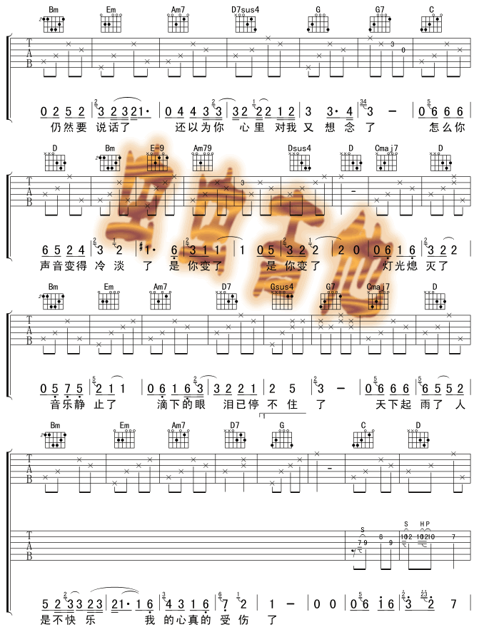 我真的受伤了-版本一 吉他谱
