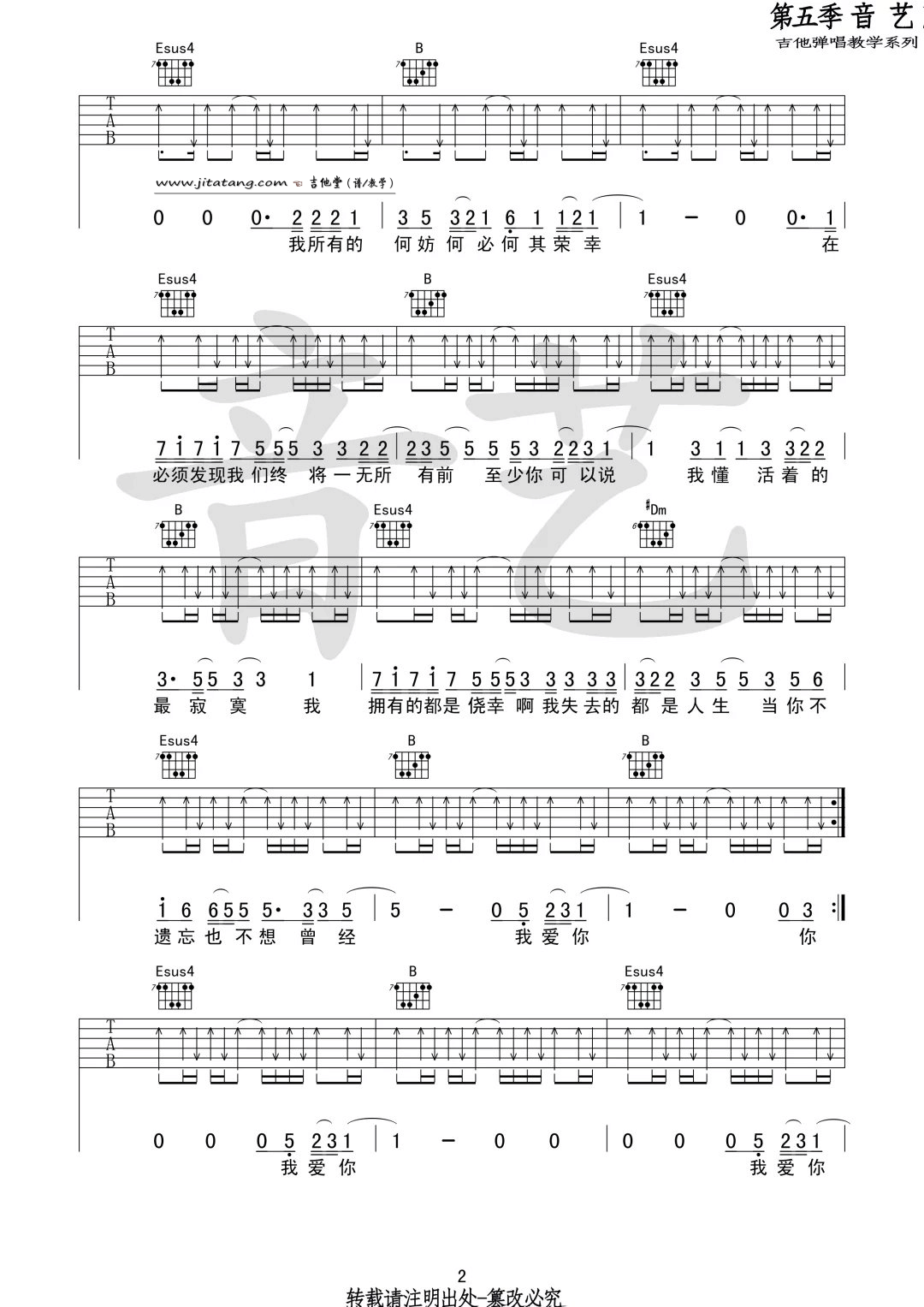 《关于我爱你》吉他谱_张悬_弹唱六线谱 吉他谱