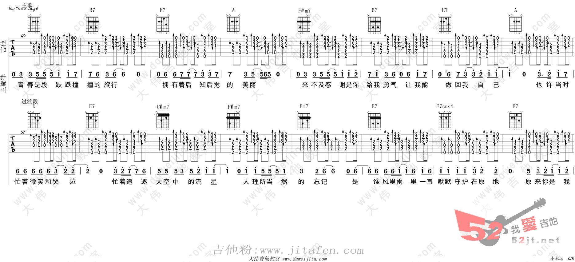 小幸运 我的少女时代主题曲 吉他教学吉他谱视频 吉他谱