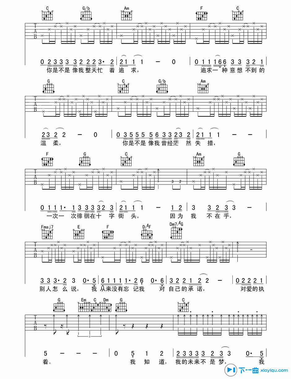 我的未来不是梦吉他谱C调（六线谱）_张雨生 吉他谱