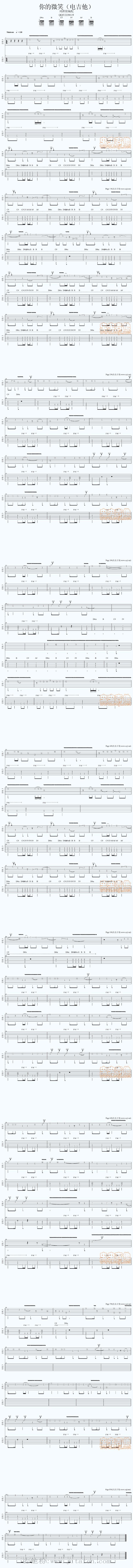 你的微笑 乐队谱吉他谱--飞儿乐团 吉他谱