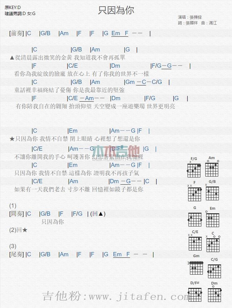 只因为你 吉他谱