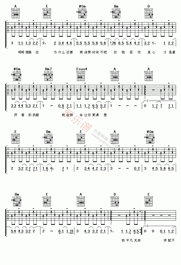 黄品冠、梁静茹《明明很爱你》 吉他谱