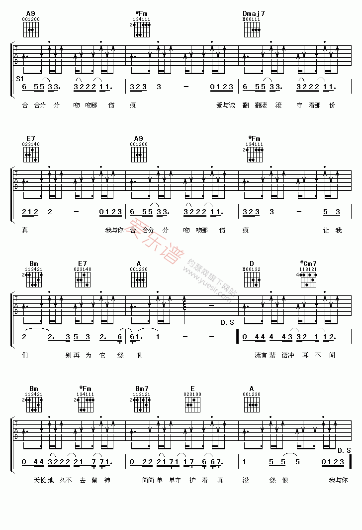 花儿乐队《吻痕》 吉他谱