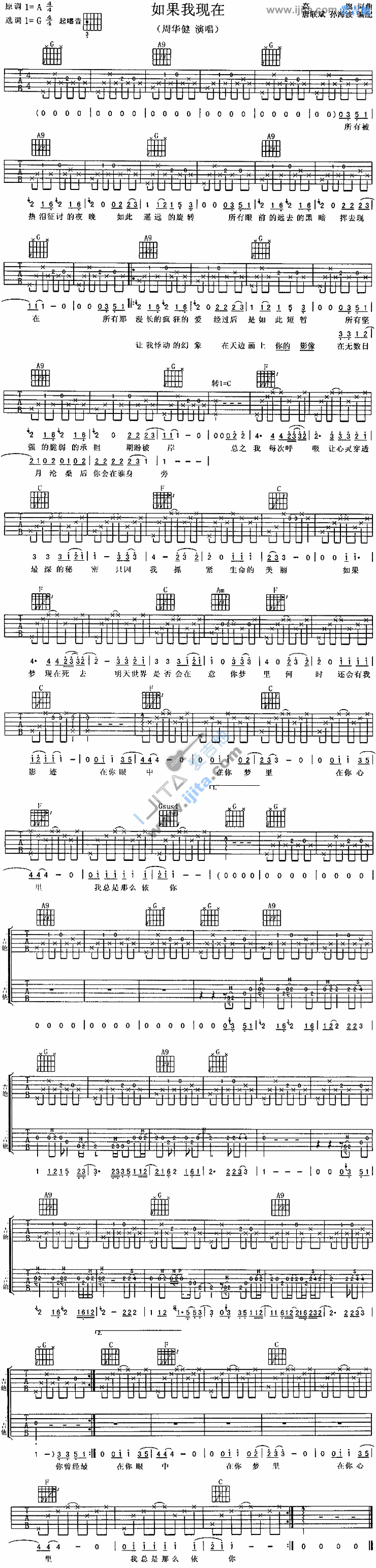 如果我现在 吉他谱