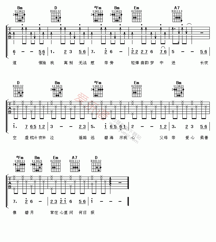 陈百强《念亲恩》 吉他谱