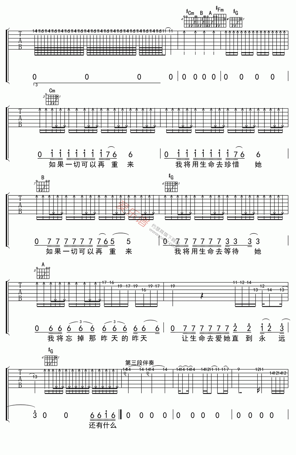 黑龙《回心转意》 吉他谱