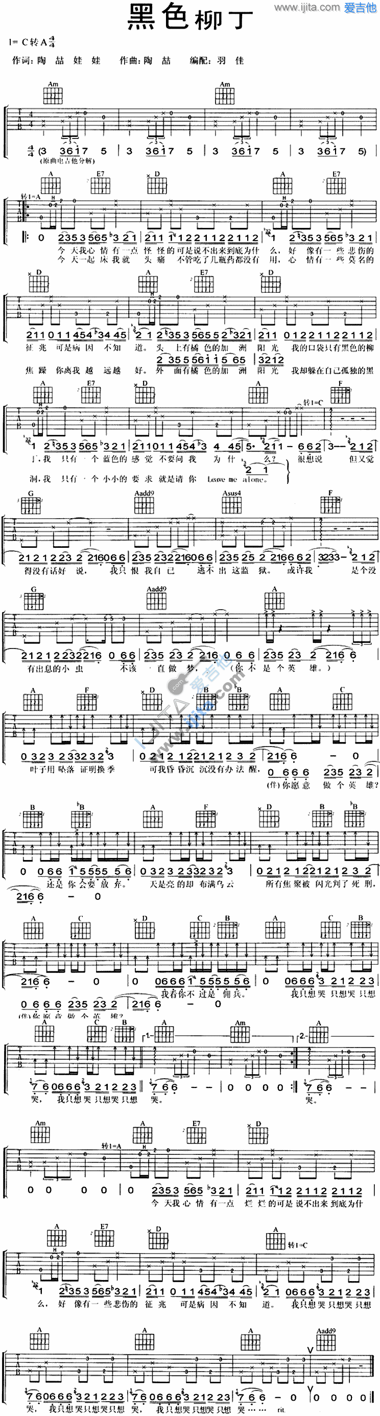 黑色柳丁 吉他谱