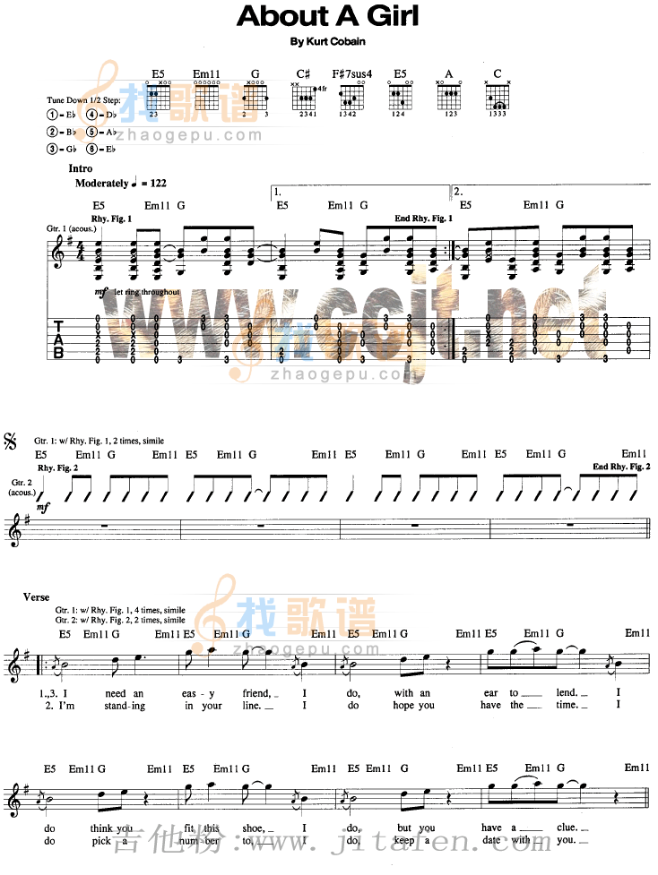 About a girl-Nirvana 吉他谱