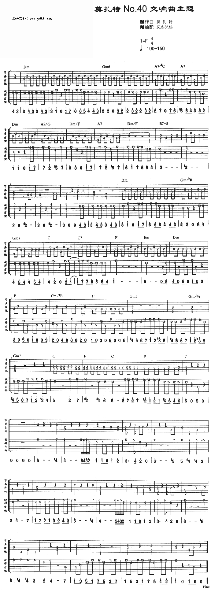 莫扎特No.40交响曲主题 吉他谱