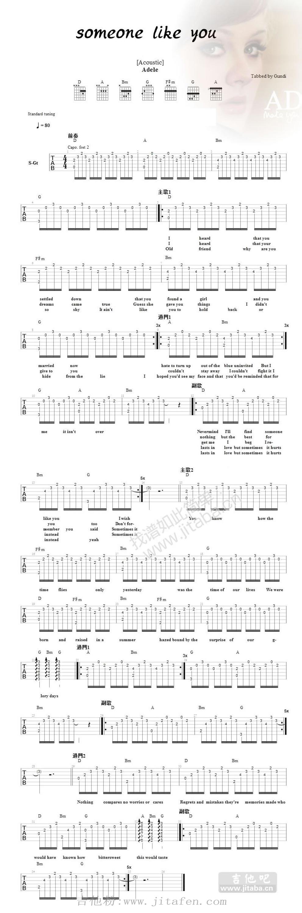 someone like you-弹唱 阿黛尔 吉他谱