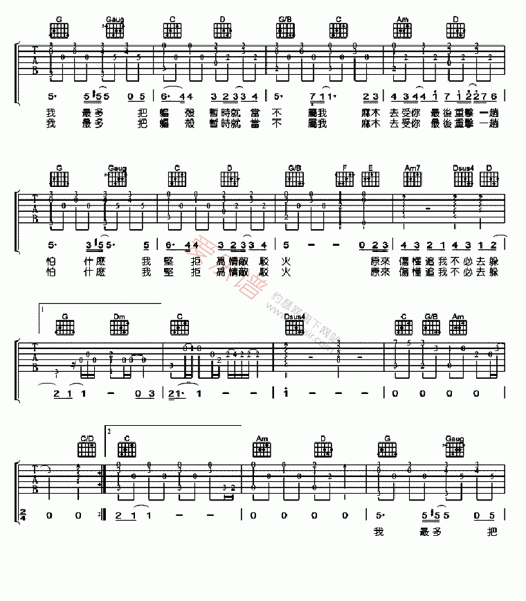 古巨基《伤追人》 吉他谱