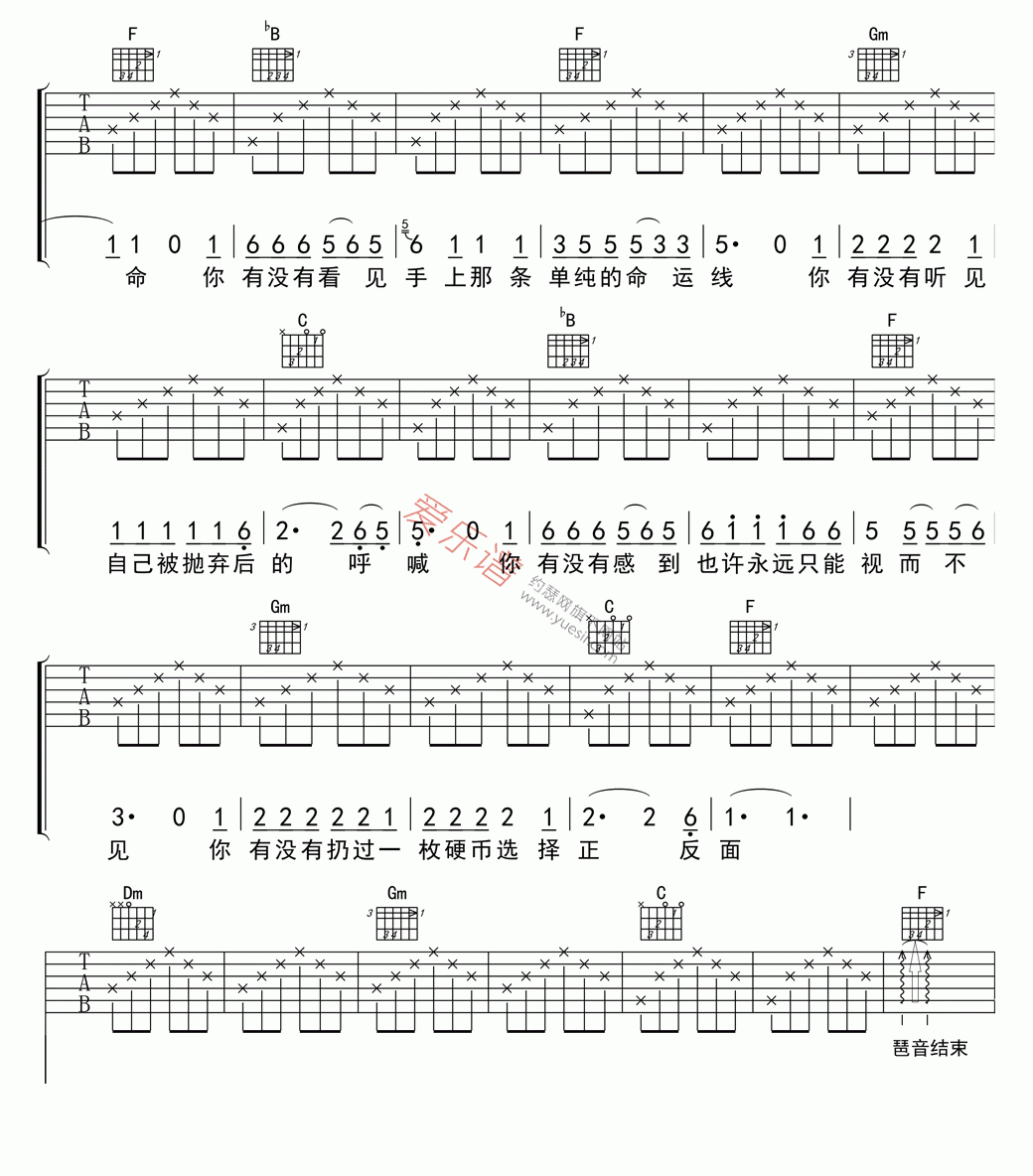 汪峰《硬币》 吉他谱