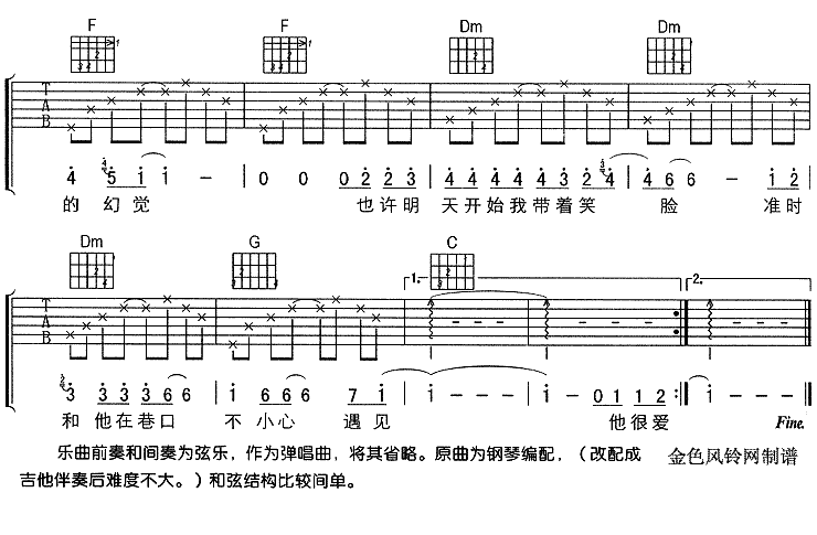 面对男生的房间吉他谱--孙燕姿 吉他谱