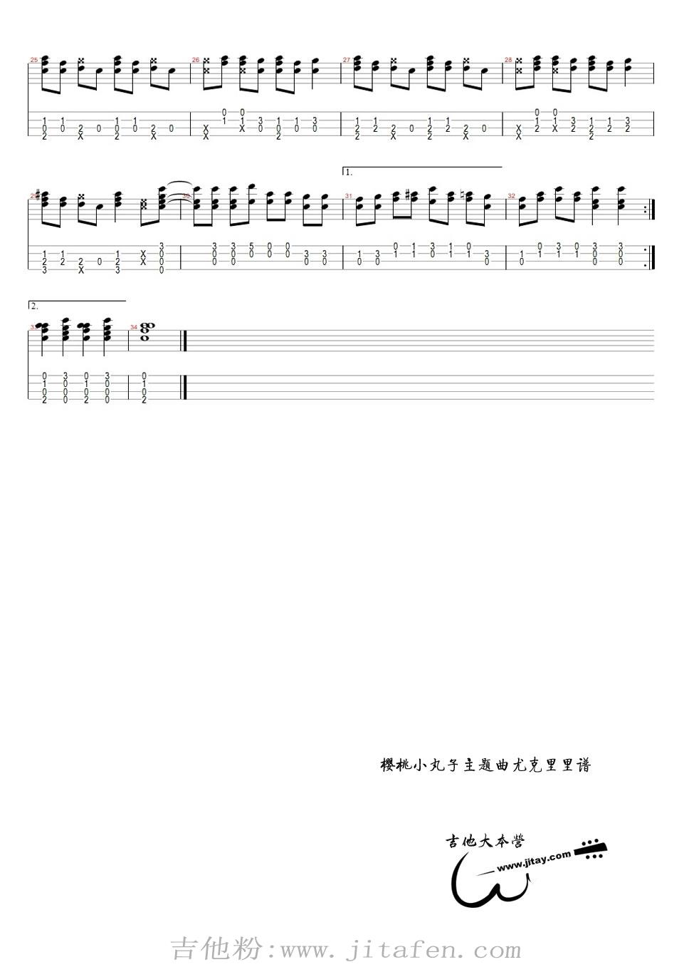 樱桃小丸子尤克里里谱--ukulele视频示范--樱桃小丸 吉他谱