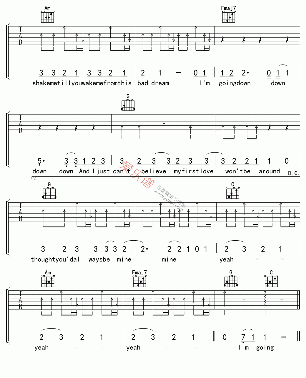 贾斯汀·比伯《Baby(宝贝)》 吉他谱