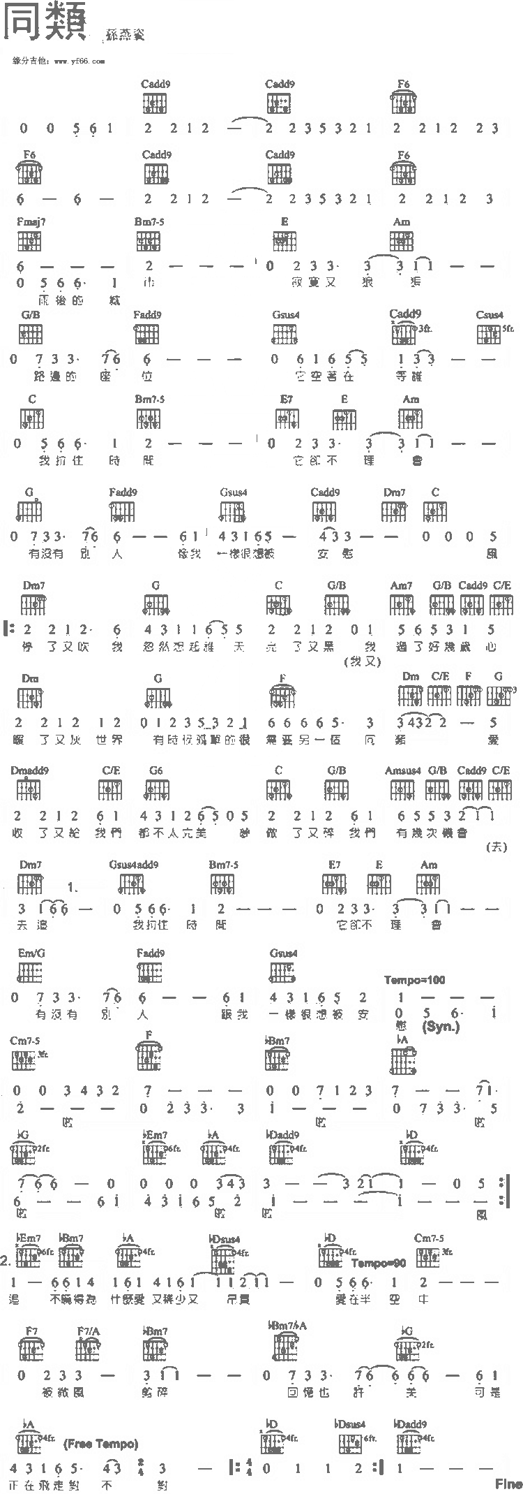 同类吉他谱--孙燕姿 吉他谱