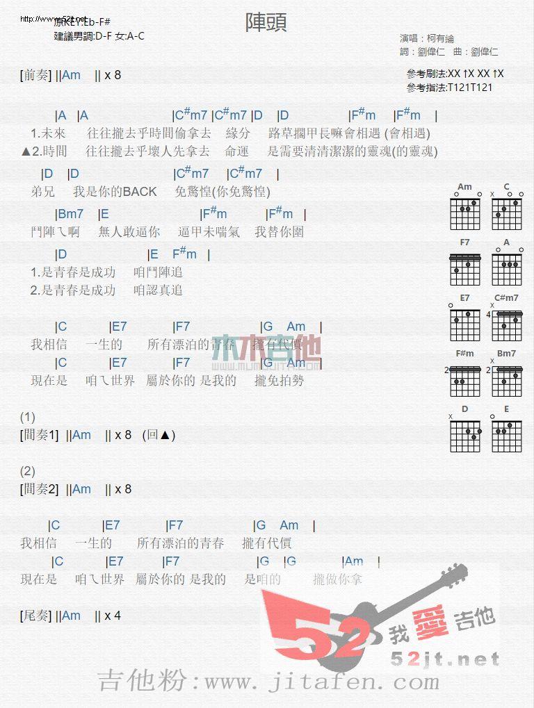 阵头 C调 吉他谱