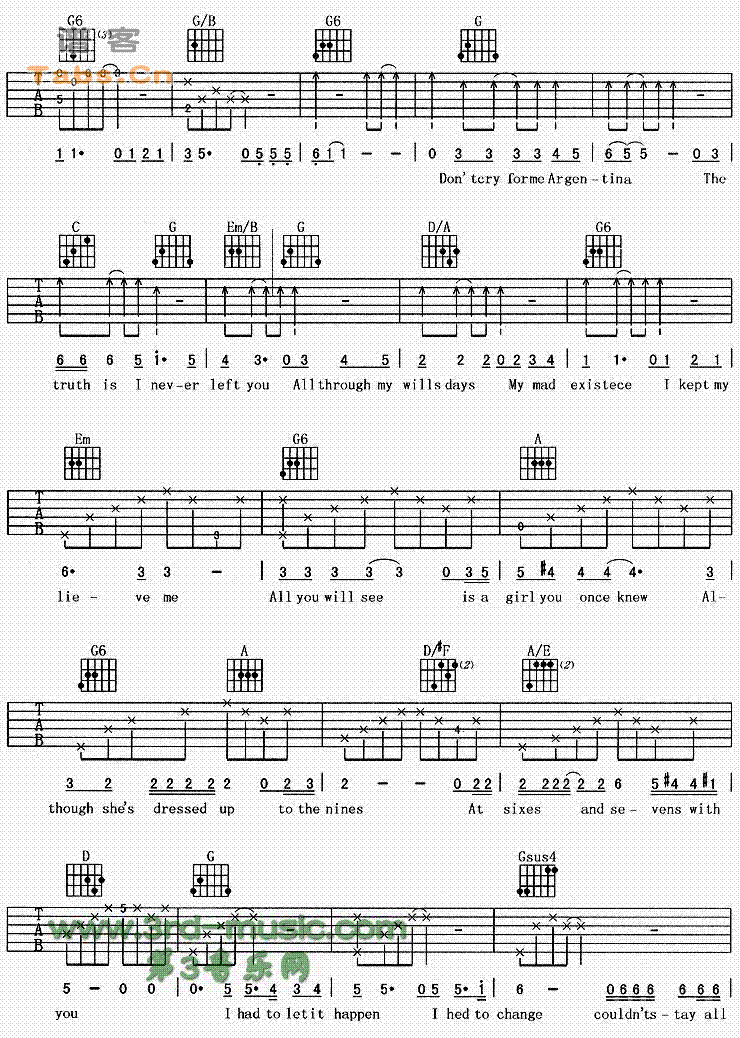 Don‘t cry for me Argentina 吉他谱