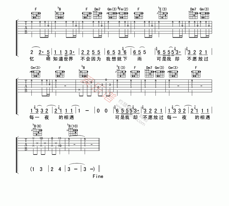 阿杜《下雨的时候会想你》 吉他谱