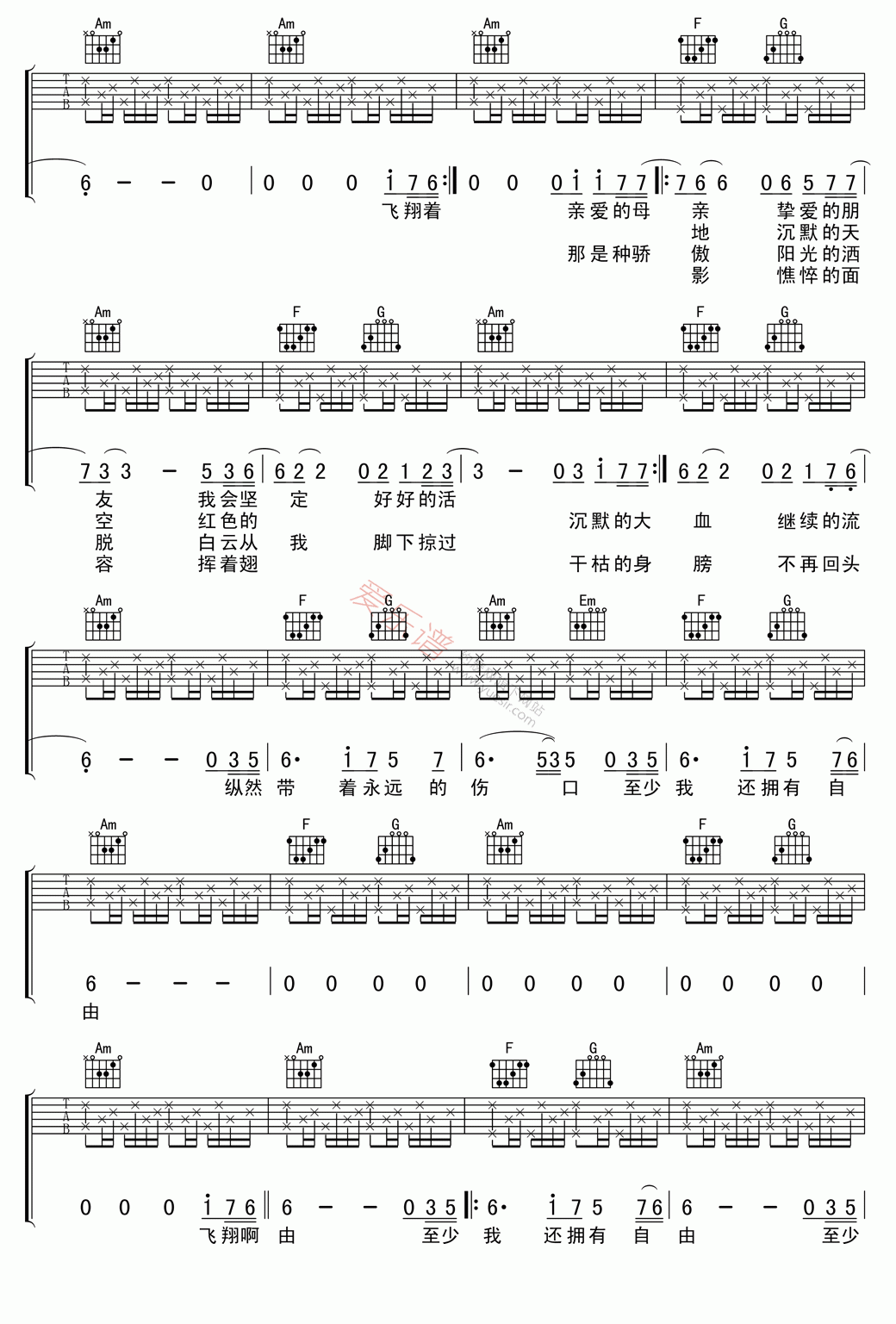 伍佰《白鸽》 吉他谱