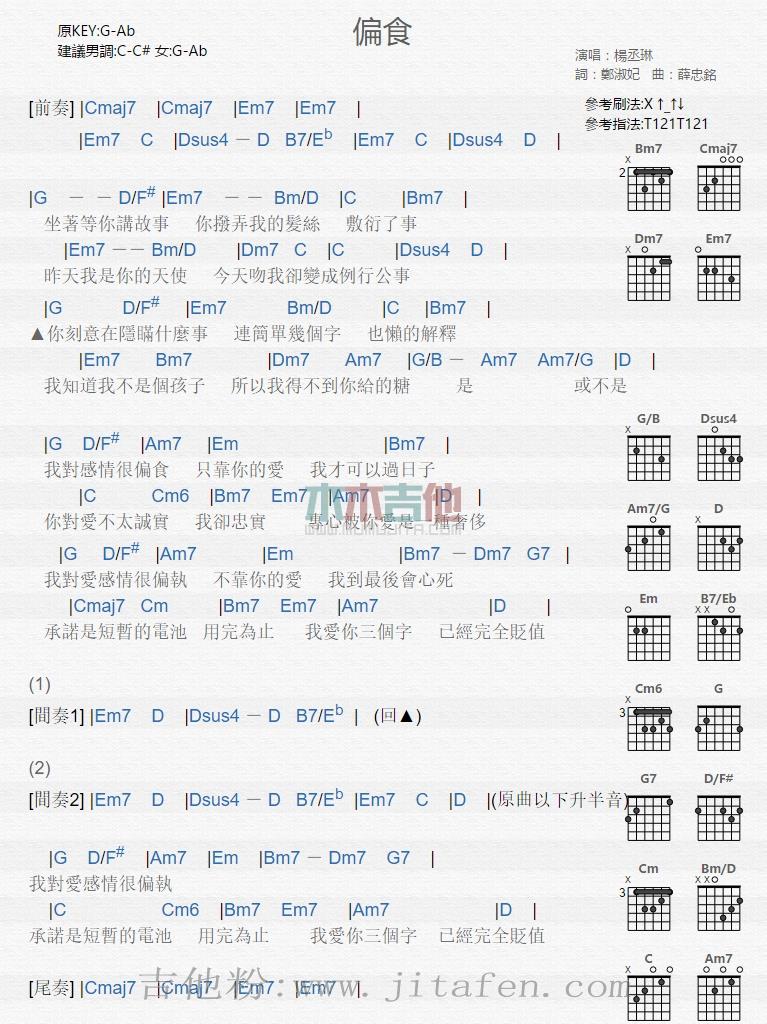 偏食 吉他谱