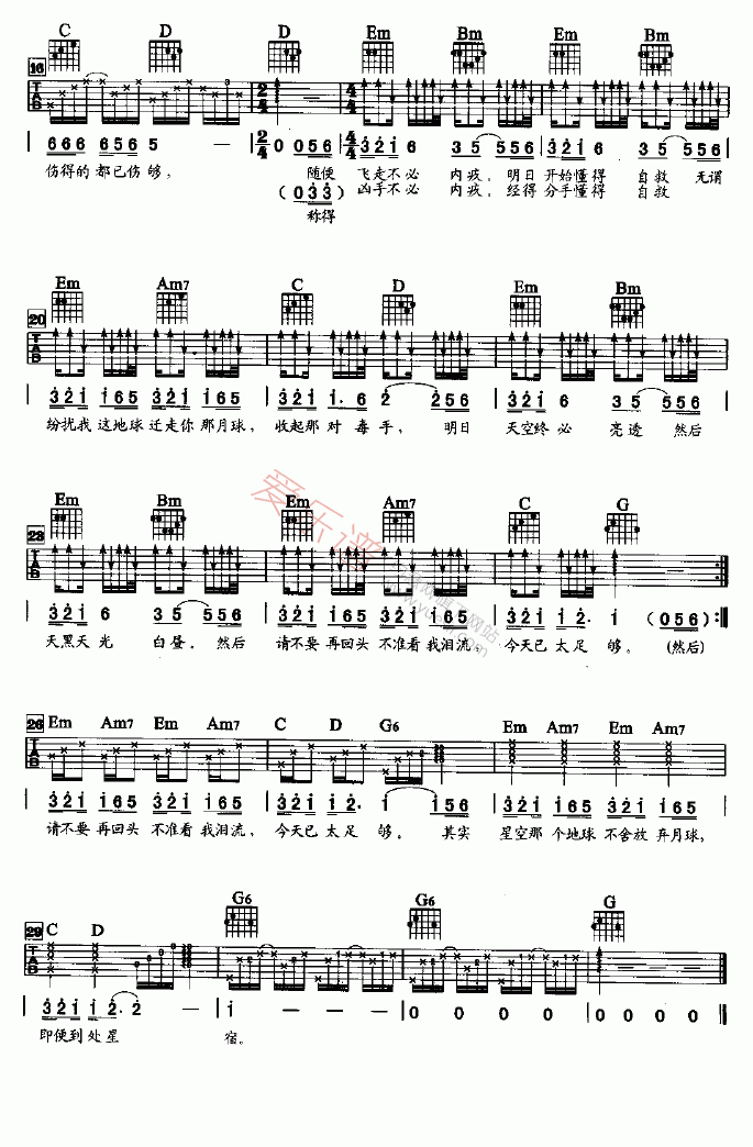 陈慧娴《地球和月球的故事》 吉他谱