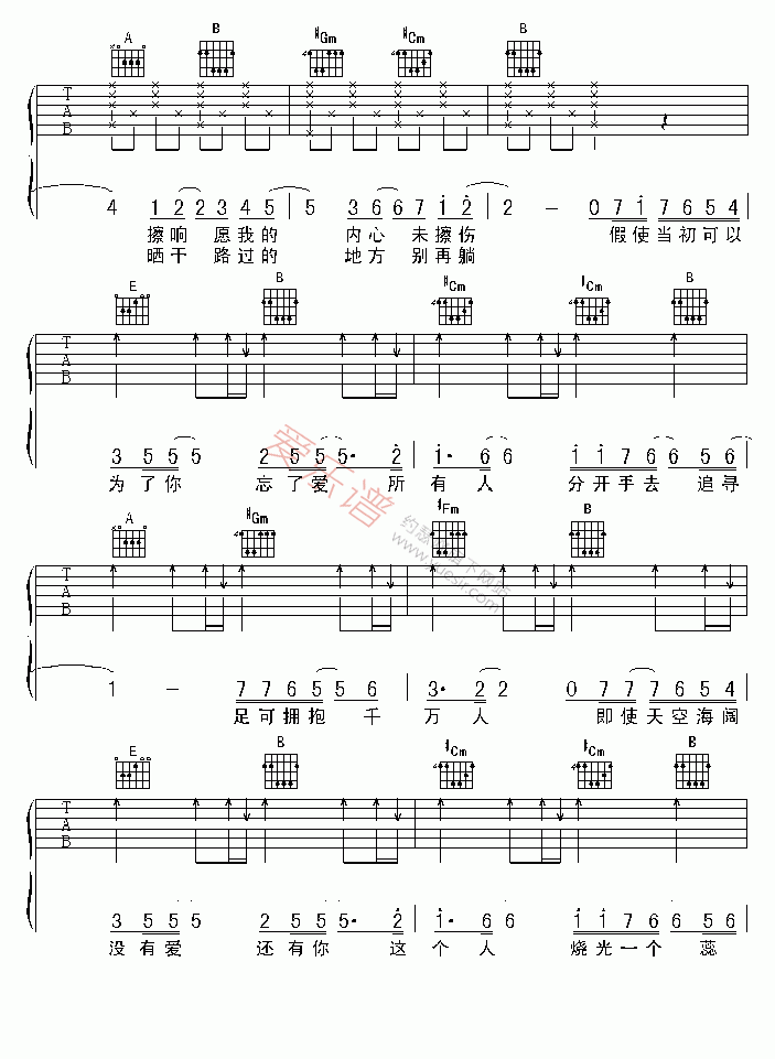 谢霆锋《爱后余生》 吉他谱