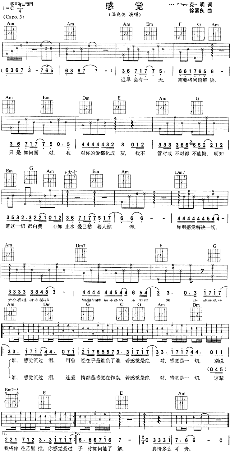 感觉 (温兆伦) 吉他谱