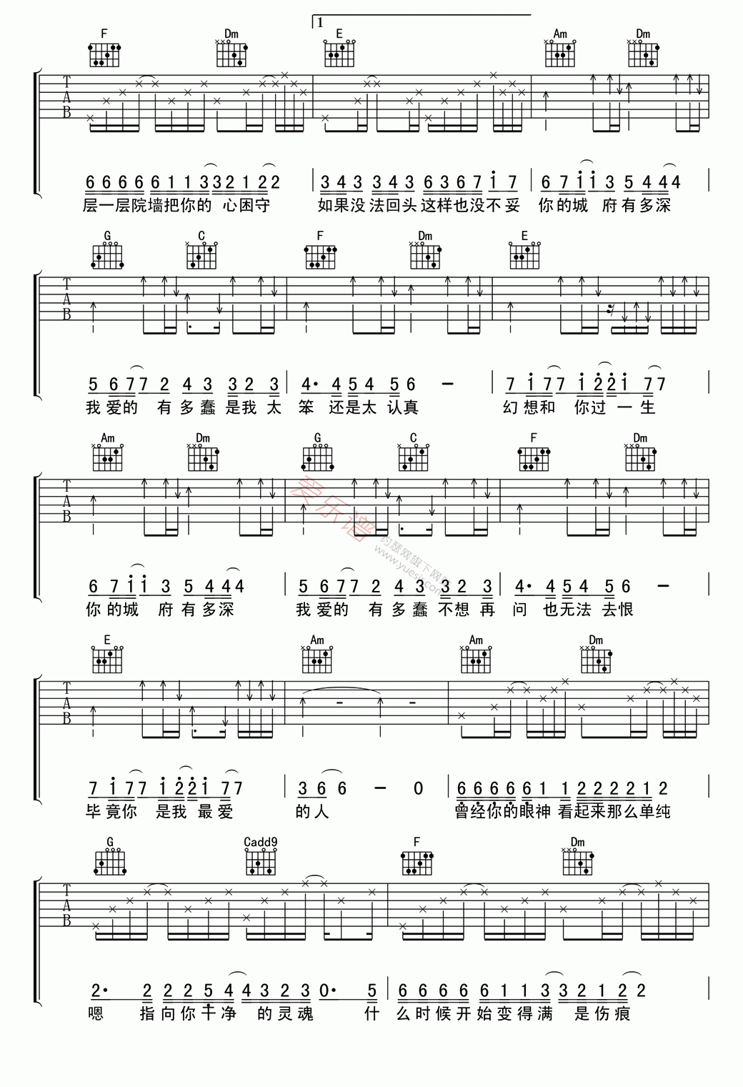 许嵩《城府(高清版)》 吉他谱