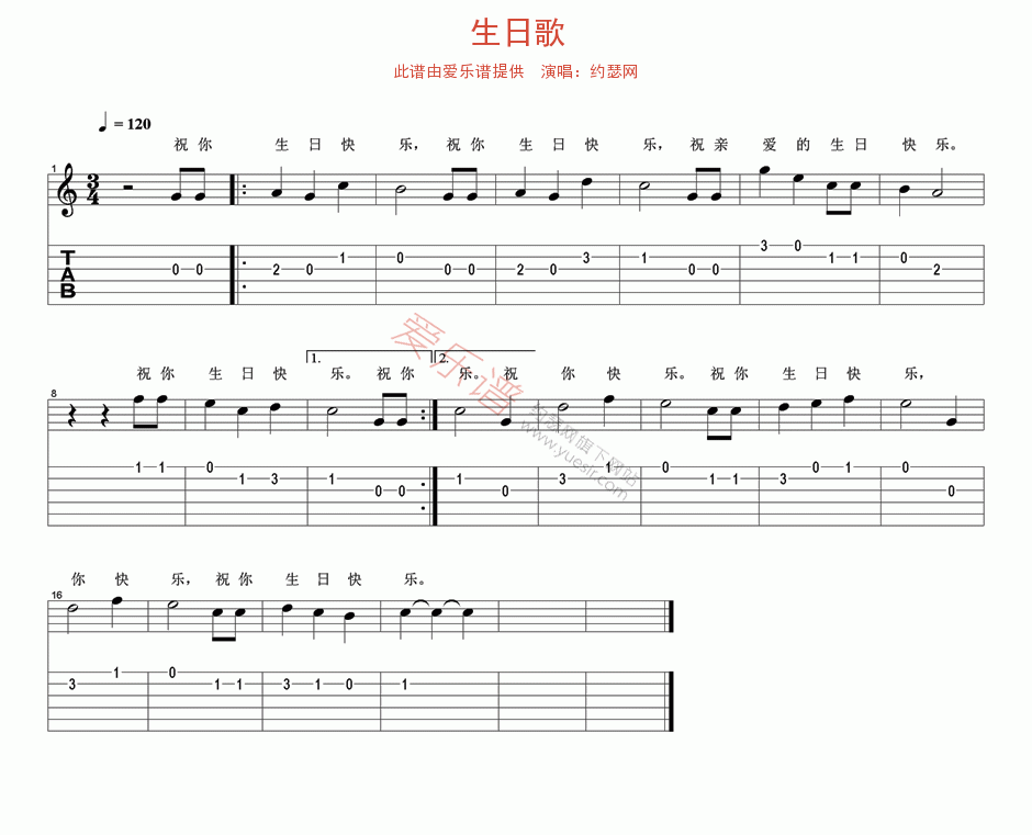 《生日歌》 吉他谱