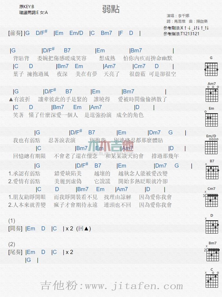 弱点 吉他谱