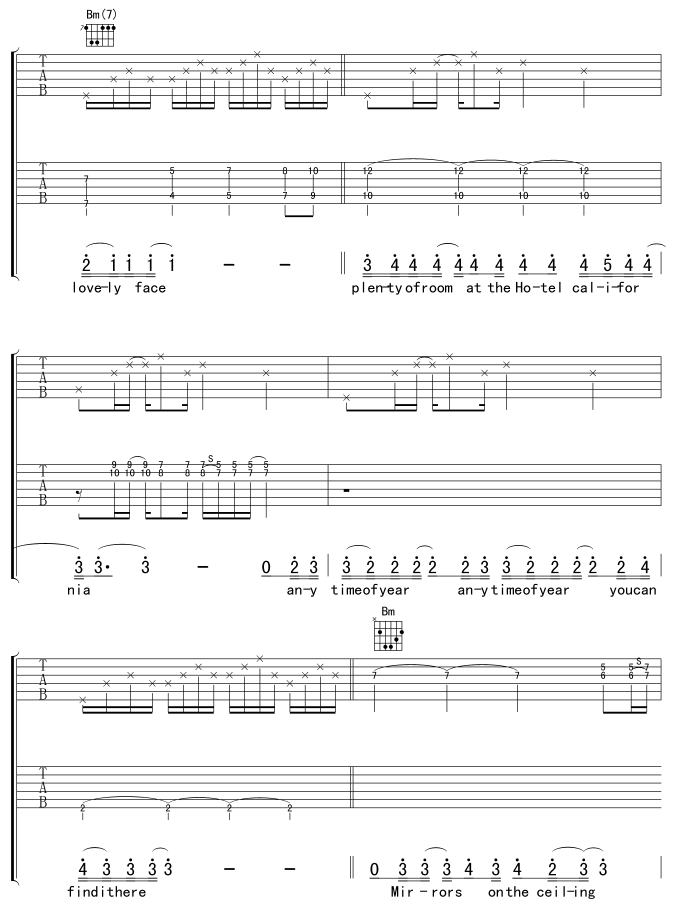 Hotel California 加州旅馆 吉他谱