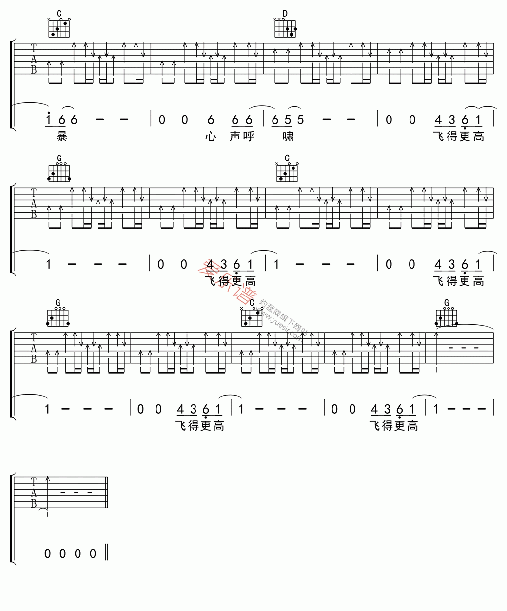 汪峰《飞得更高》 吉他谱