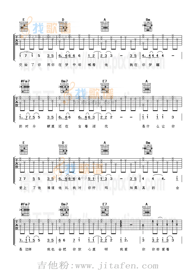 我爱你你却爱着他 吉他谱