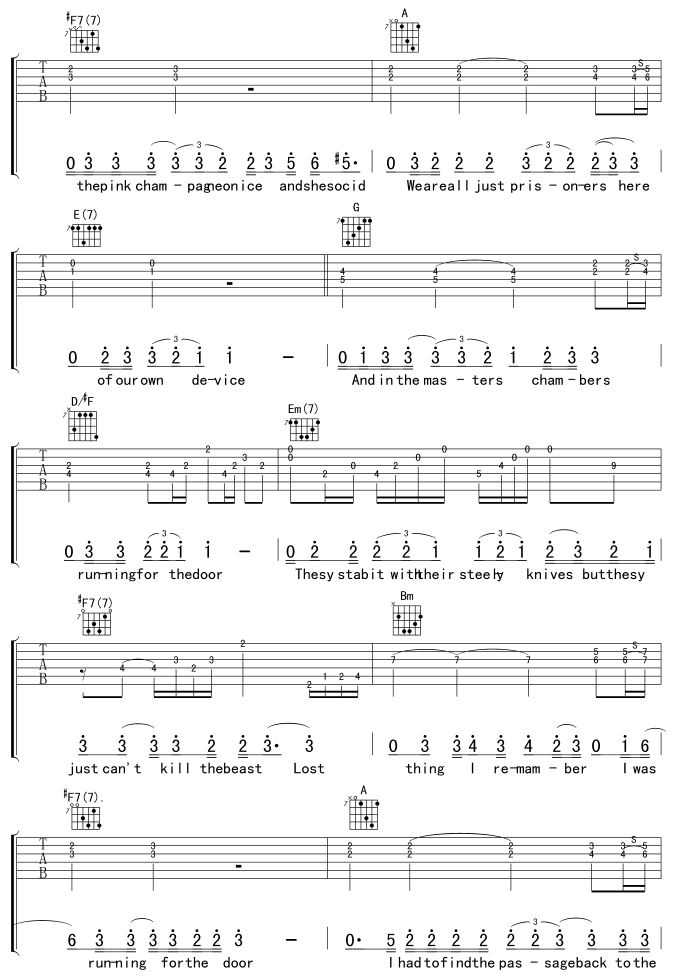 Hotel California 加州旅馆 吉他谱