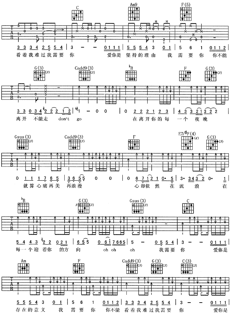 我需要你 吉他谱