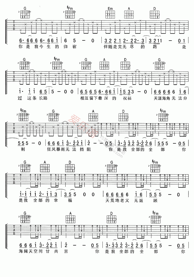 郭峰《全部》 吉他谱
