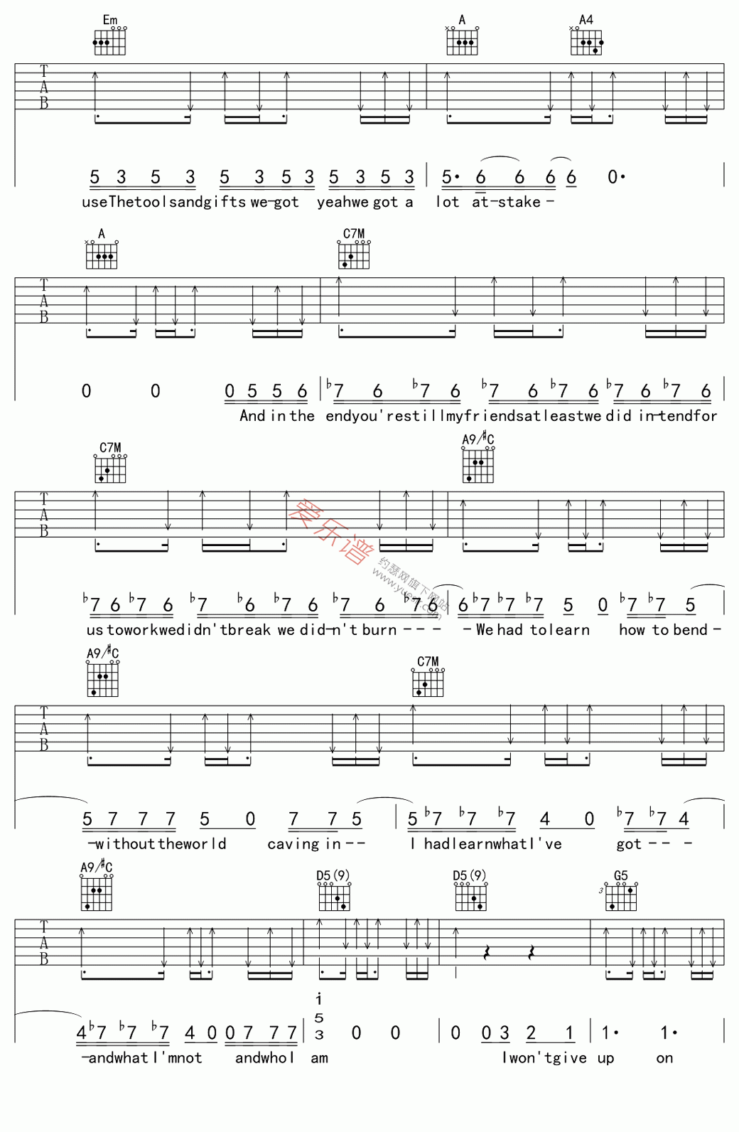 Jason Mraz《I Won't Give Up(我不会放弃)》 吉他谱