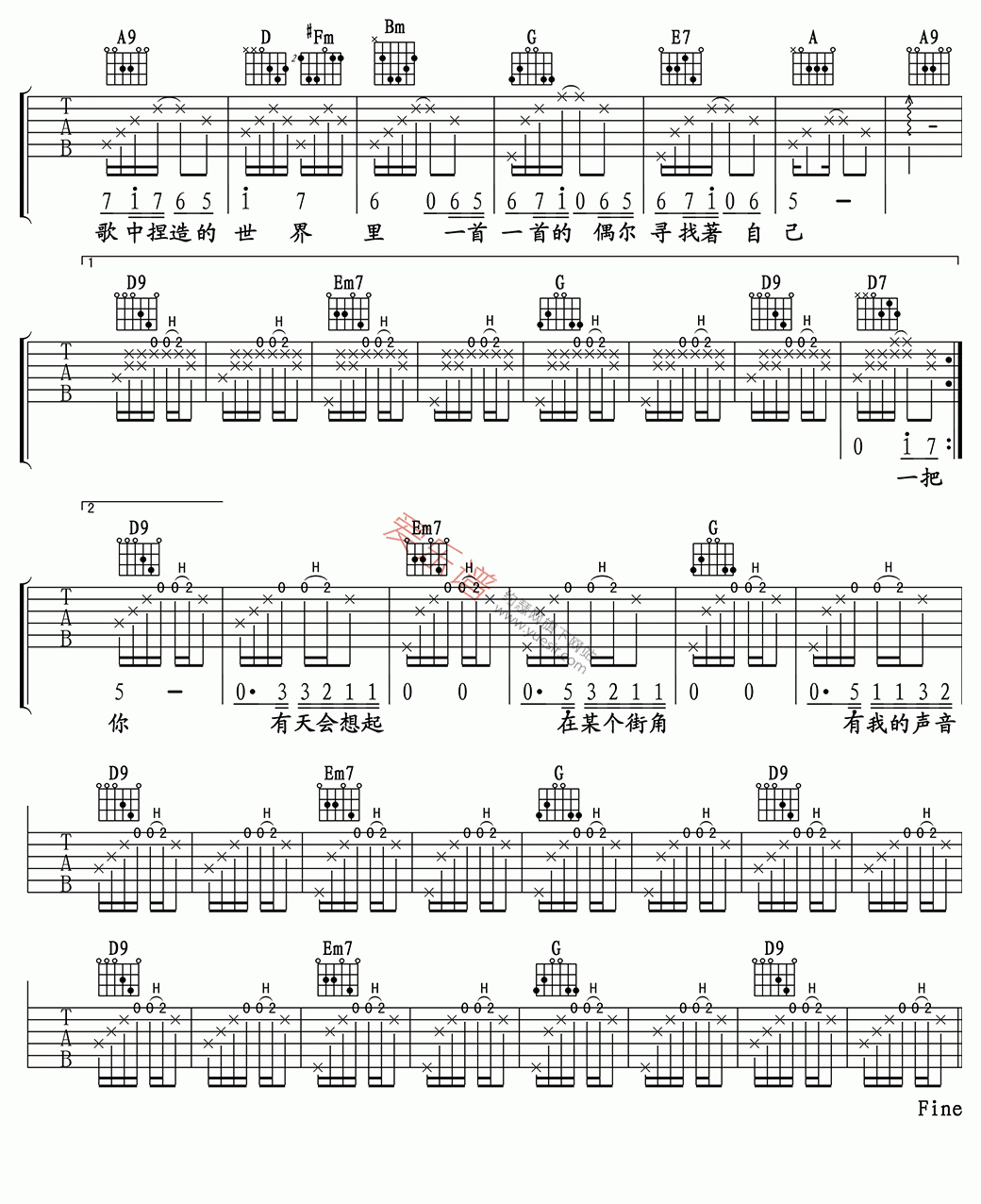 迪克牛仔《街角的Guitar Man》 吉他谱