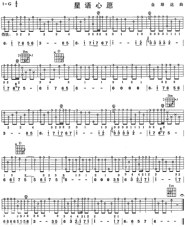 星语心愿(独奏曲) 吉他谱