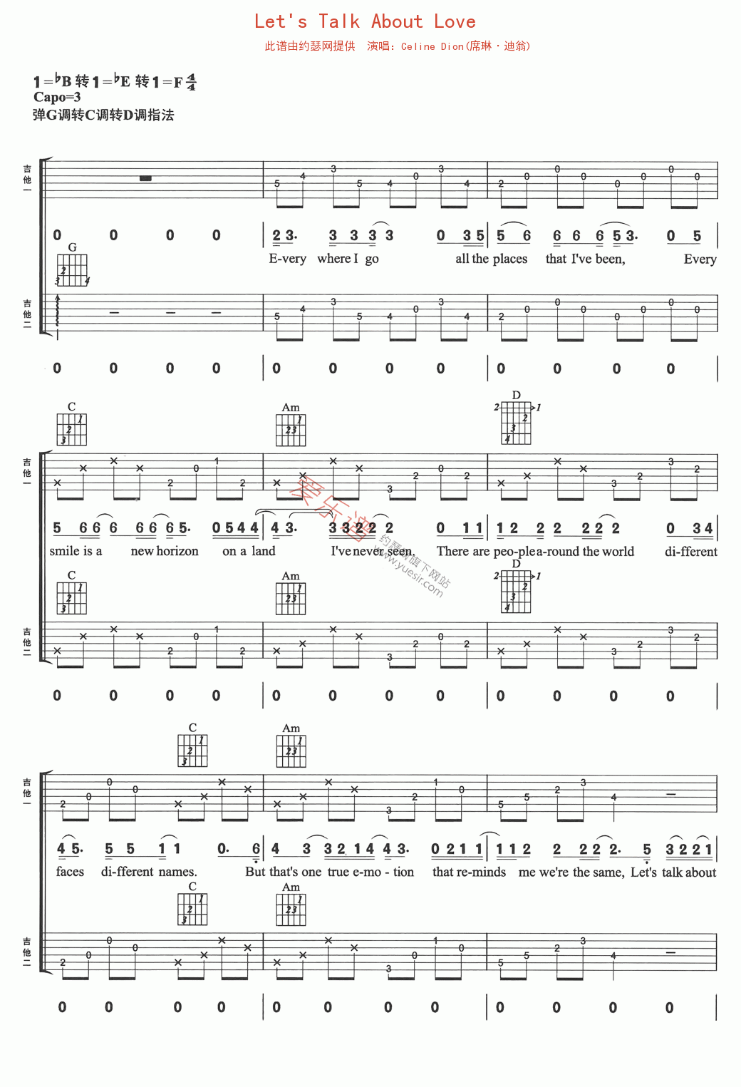 Celine Dion《Let's Talk About Love》 吉他谱