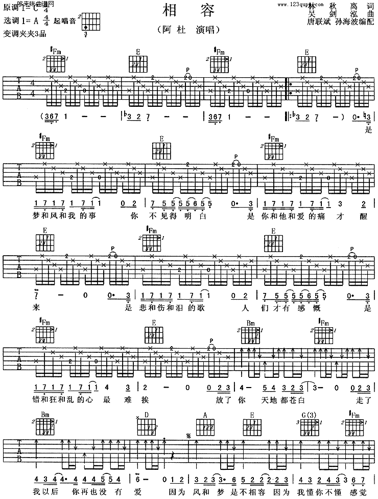 相容 (阿杜) 吉他谱